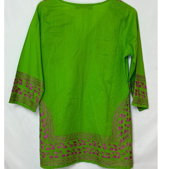 Gretchen Scott Styles Womens S Green Pink Embroidered 3/4-Sleeve Lightweight Top - Picture 2 of 9